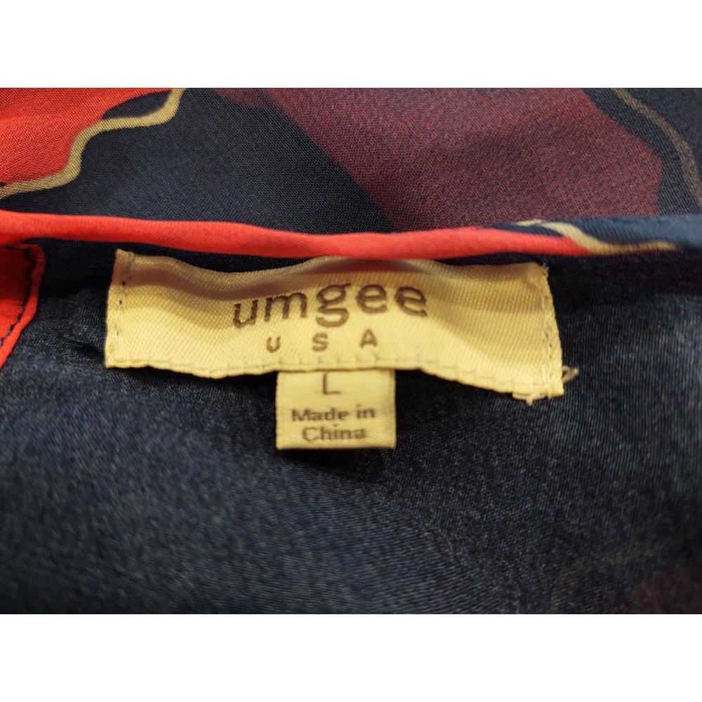 Umgee USA Womens L Top Chiffon Sheer Blouse Blue Pink 3/4 Sleeves Striped - Picture 4 of 5